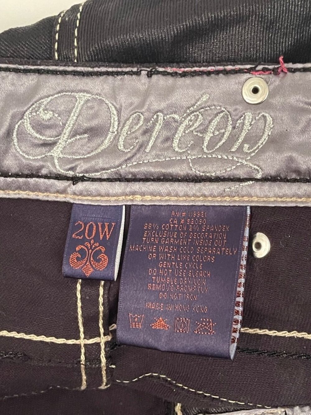 Dereon Womens Plus Size 20W Black Shiny Denim Purple Embroidery Skinny Jeans - Picture 10 of 13